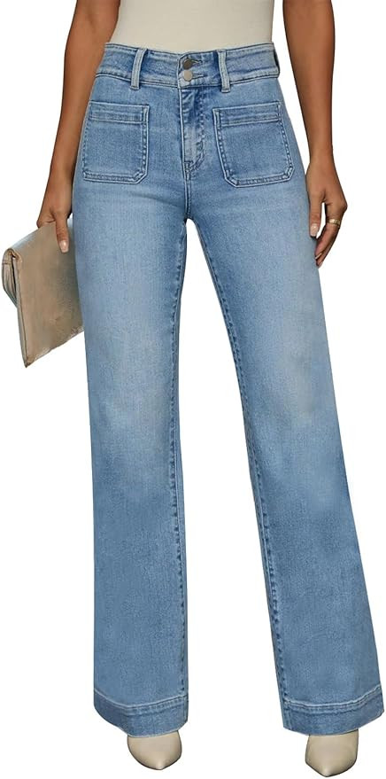 KUNMI Jeans for Women Wide Leg Baggy High Waist Boyfriends Straight Leg Stretchy Denim Pants Tren... | Amazon (US)
