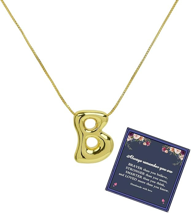 Bubble Letter Necklace For Women, Dainty Balloon Initial Necklaces 14k Gold Plated Chain Pendant ... | Amazon (US)