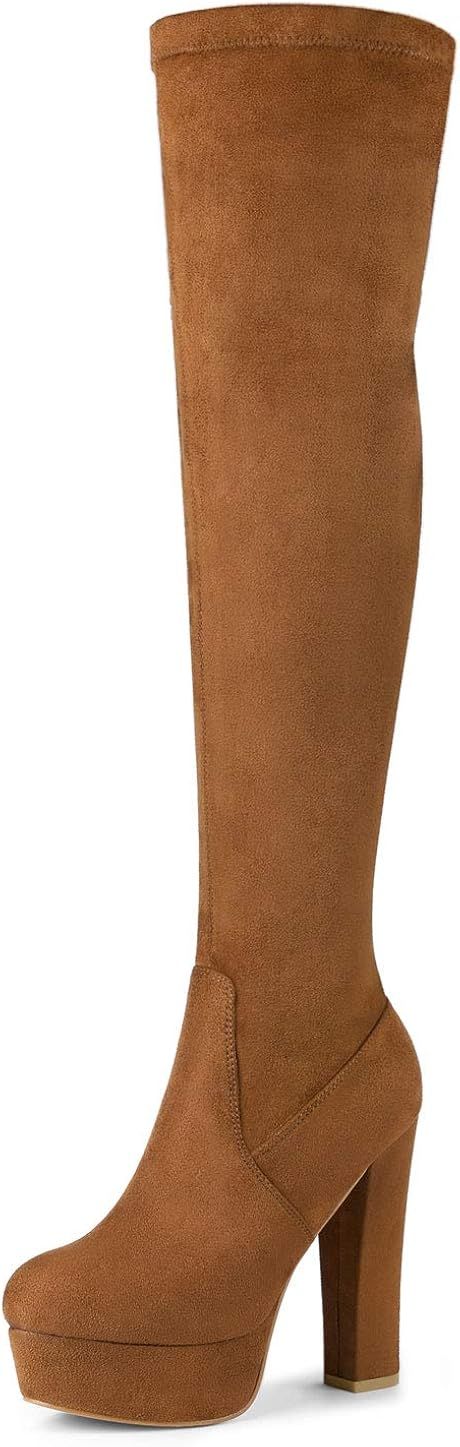 Allegra K Women's Platform Block Heel Over Knee High Boots | Amazon (US)