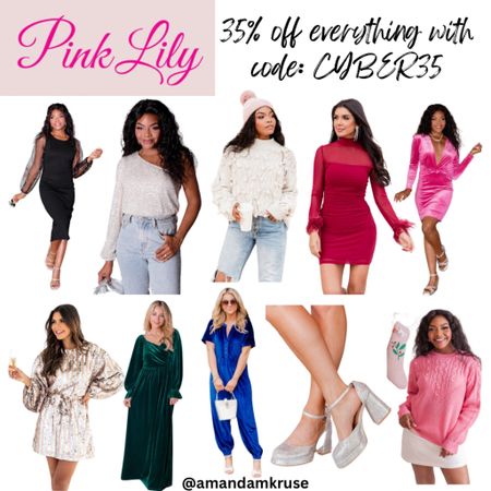 Pink Lily Boutique 35% off sitewide with code: CYBER35 

Cyber Monday deals,
Holiday outfits, holiday party, Christmas party, black dress, mesh sleeve dress, sequin bodysuit, chunky sweater, pink velvet dress, sequin dress, emerald green velvet dress, chunky heels, pearl sweater, pink sweater 

#LTKHoliday #LTKCyberWeek #LTKfindsunder100