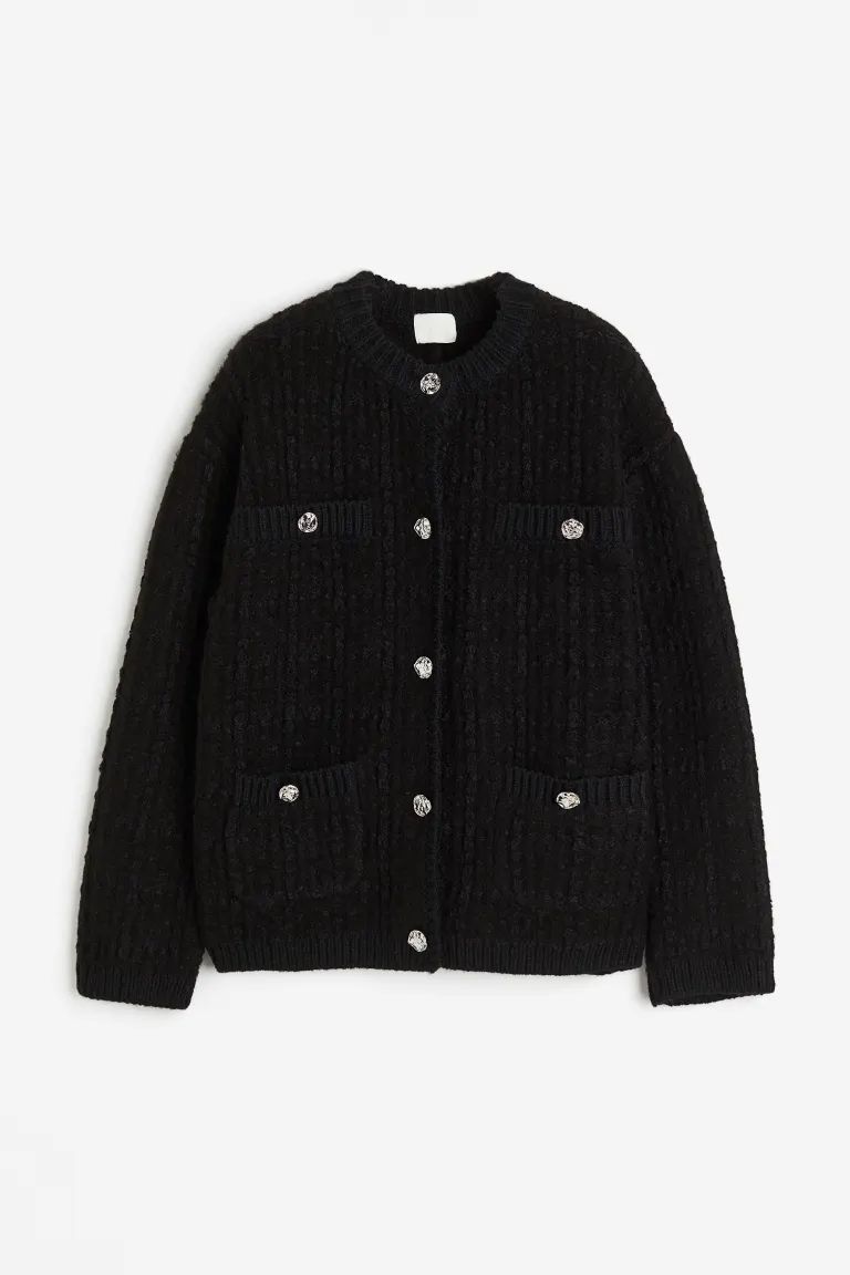Textured-knit Cardigan - Black - Ladies | H&M US | H&M (US + CA)