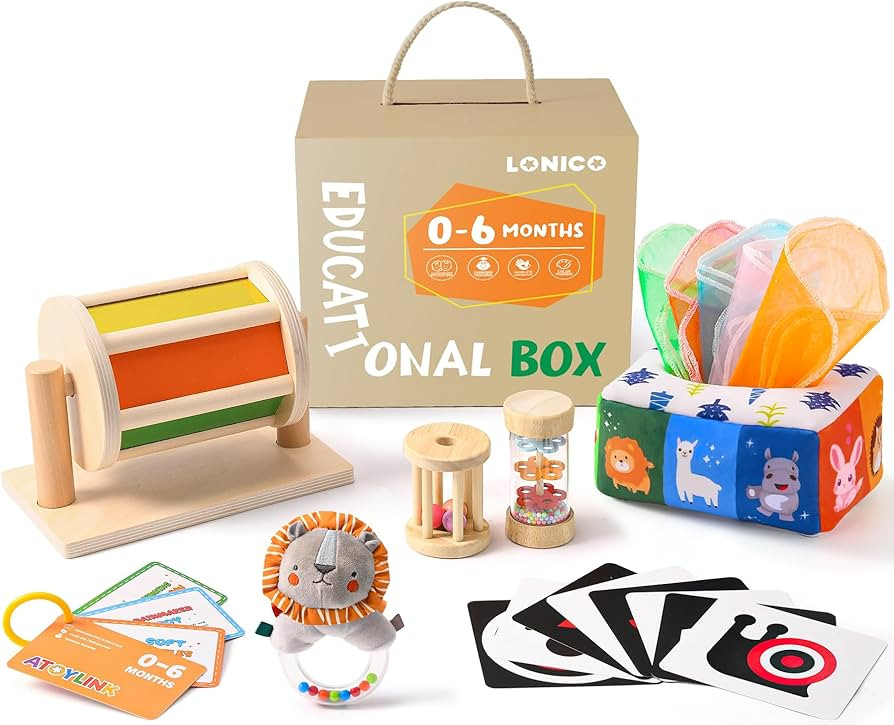 Toyssa Montessori Toys for Babies 0-6 Months, 6 in 1 Wooden Learning Educational Sensory Toys wit... | Amazon (US)