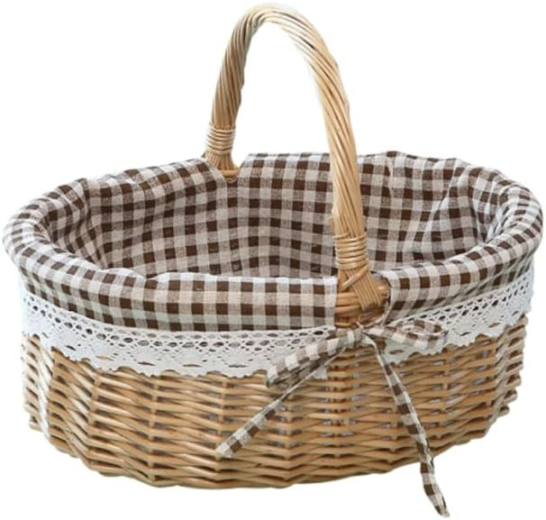 MAGICLULU Wicker Picnic Basket with Liner, Oval Willow Basket Handle Flower Girl Basket Vintage-S... | Amazon (US)
