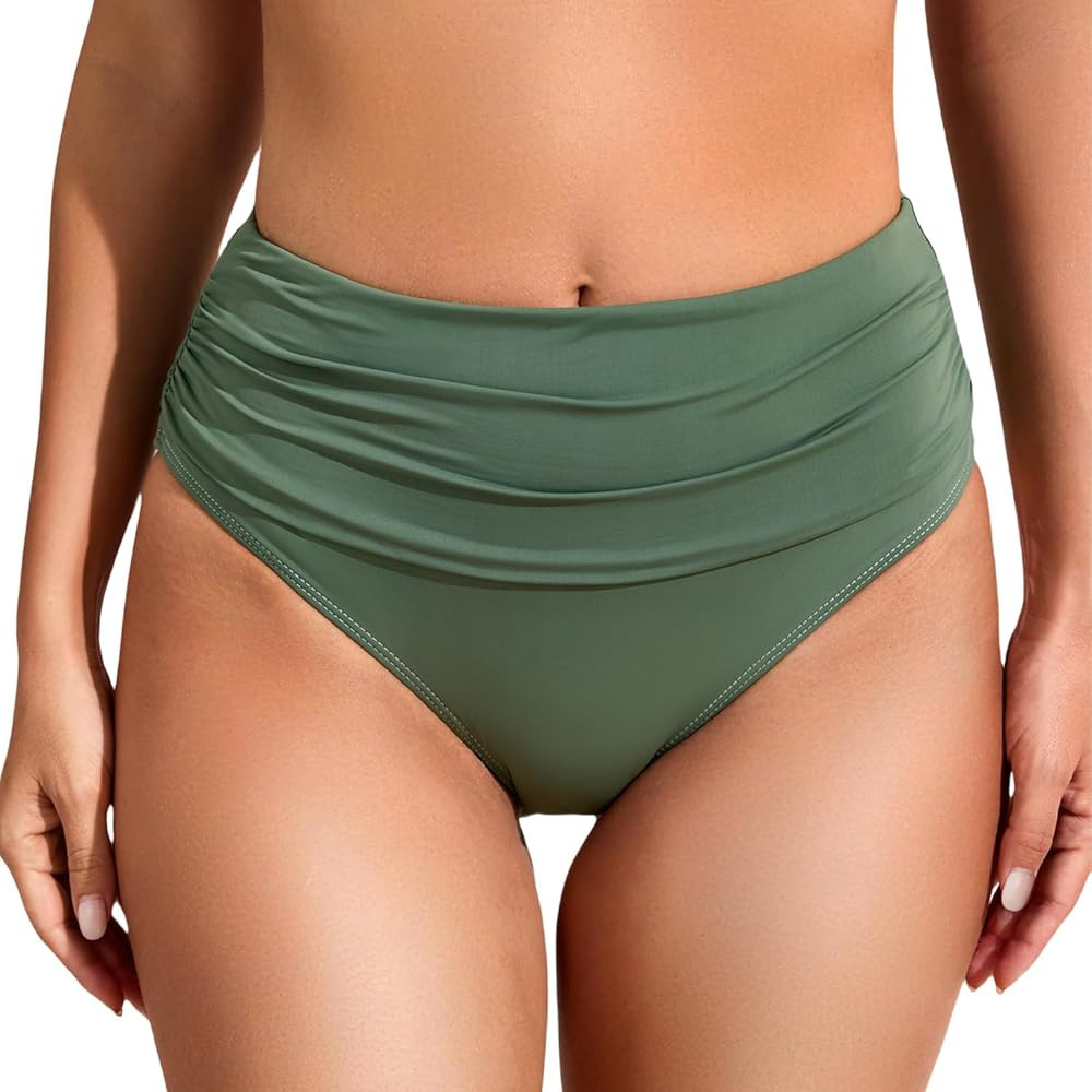 COCOPEAR Women's High Waisted Full Coverage Bikini Bottom Ruched Bathing Suit Bottoms for Women T... | Amazon (US)