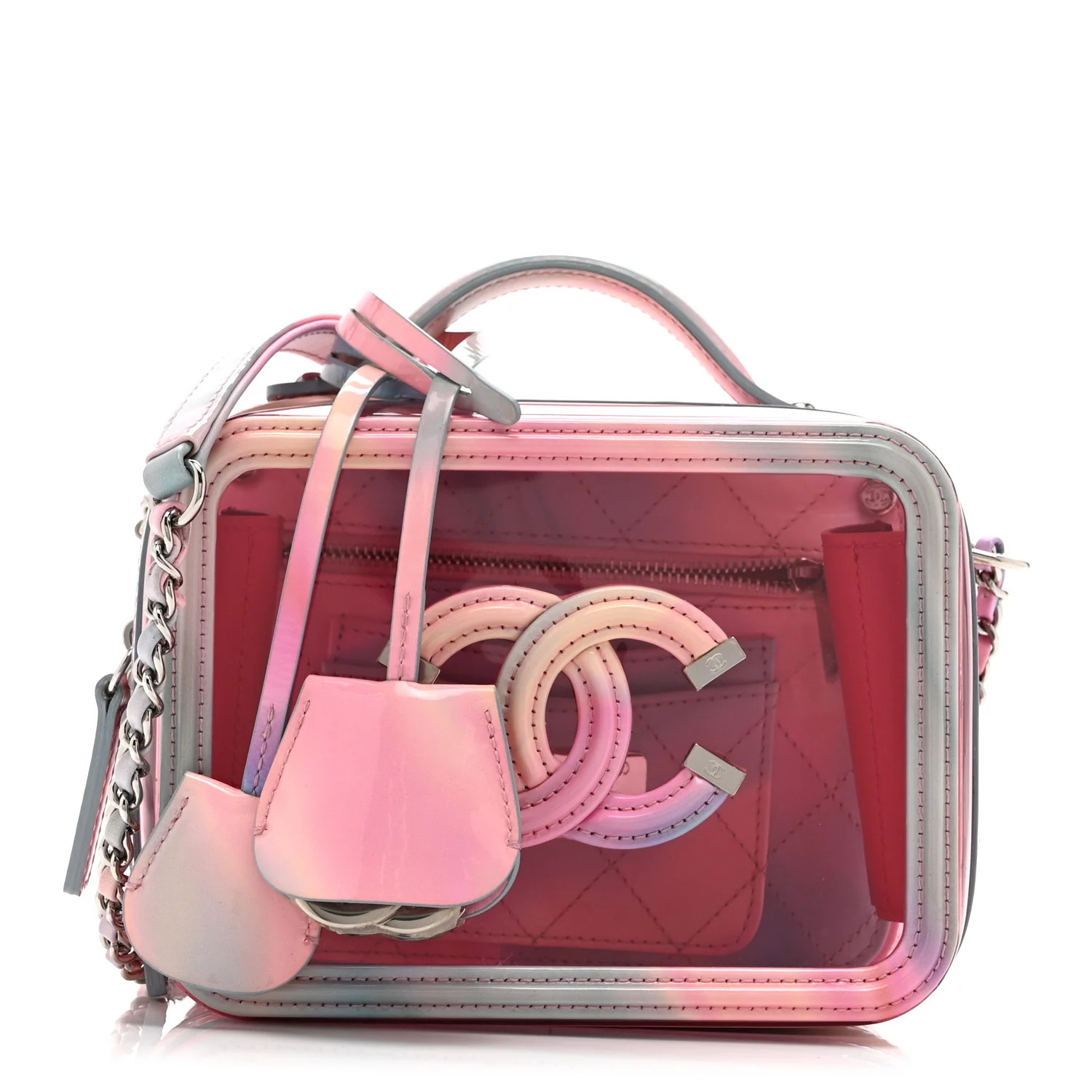 PVC Lambskin Filigree Small CC Filigree Vanity Case Pink Multicolor | FASHIONPHILE (US)