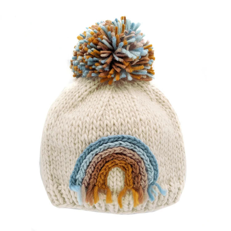 Teal Rainbow Knit Pom Hat | SpearmintLOVE