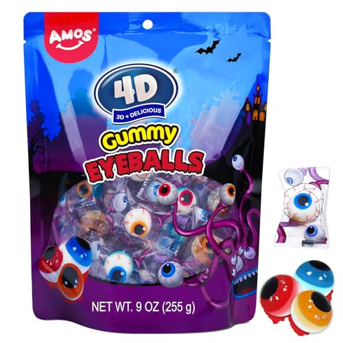 Amos Gummy Eyeball Halloween Candy, Edible Eye Candy for Trick or Treat, 3D Candy Eyes Individual Package (40 count) | Amazon (US)