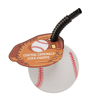 Personalized Cards with Baseball Reusable BPA-Free Plastic Cups with Straws and Tags for 16 | Oriental Trading Company