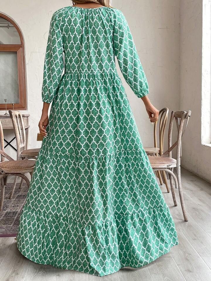 SHEIN VCAY Summer Green Geometric  Dress For Women | SHEIN