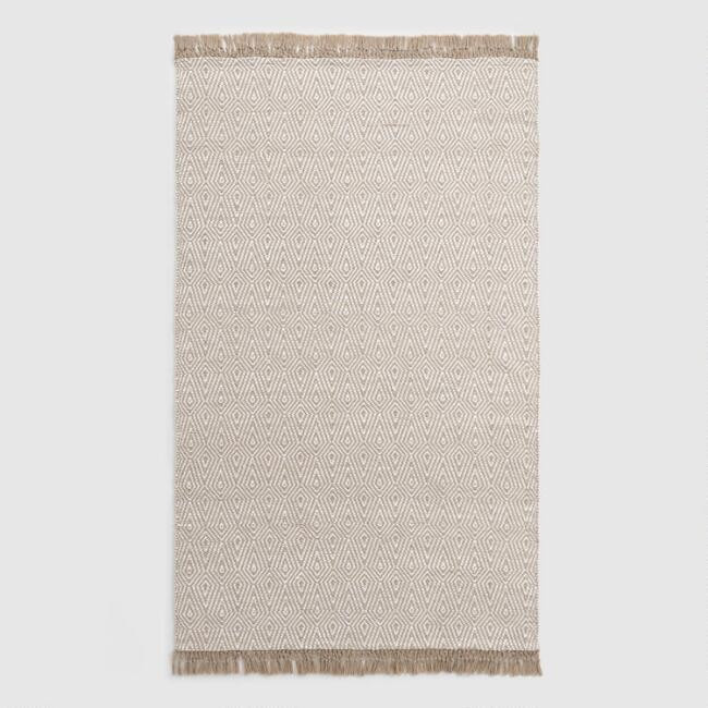 Beige and Ivory Woven Diamond Indoor Outdoor Rug | World Market