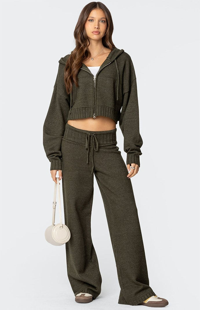 Edikted Women's Russell Straight Leg Knit Pants in Olive - Size Small | PacSun