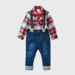 Baby Boys' Denim Plaid Top & Bottom Set with Bow Tie - Cat & Jack™ Red | Target