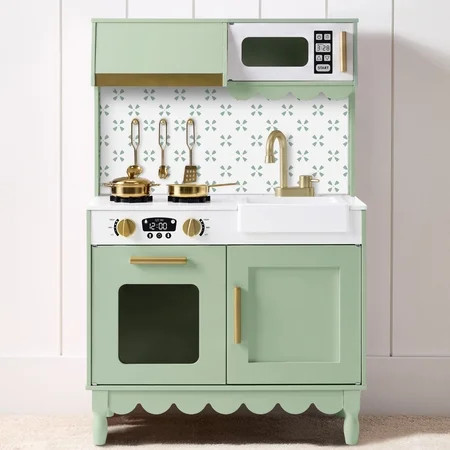 Best Choice Products Toddler Kitchen Playset, Wooden Kids Toy Kitchen w/ Microwave, Oven, 5pcs & Storage - Soft Green | Walmart (US)