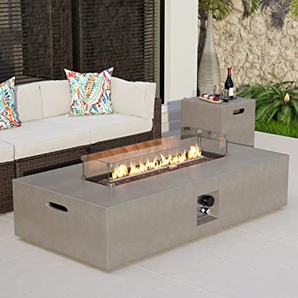 COSIEST 2-Piece Outdoor Propane Fire Table Set, Rectangle Concrete 56-inch x 28-inch Gray Fire Pi... | Amazon (US)