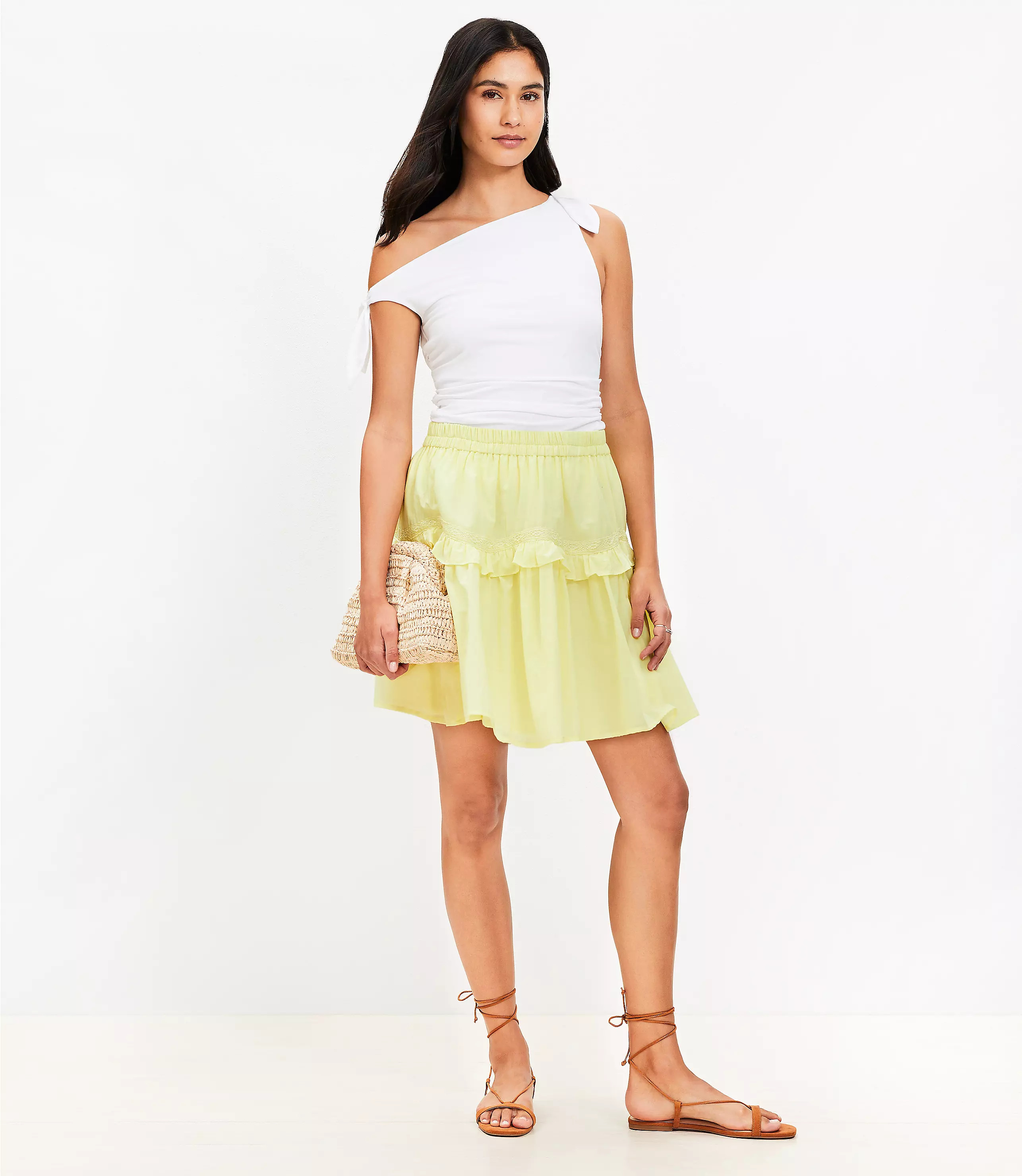 Lace Trim Ruffle Mini Skirt | LOFT