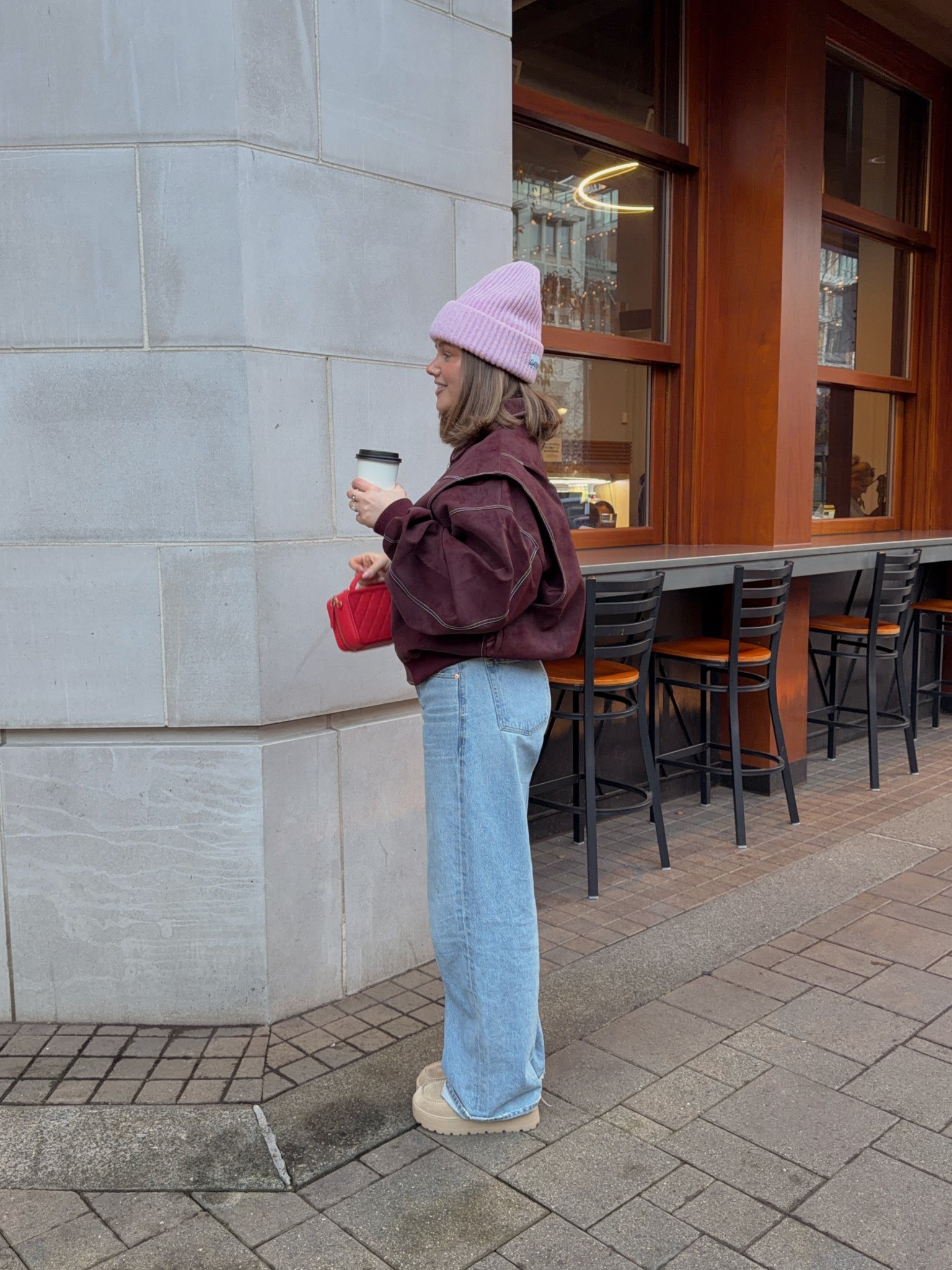 Jacket size M honestly a small would fit better it runs soo big definitely size down!! Love the color and weight of it. Beanie is from ganni three years ago they still sell it I love the thickness so cozy. Bag is borrowed from Vivrelle! 



#LTKHoliday #LTKSeasonal #LTKootd