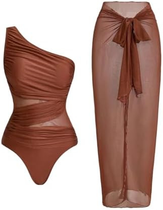 SHENHE Women's One Piece Swimsuit with Cover Up Sarong Wrap One Shoulder Mesh Bathing Suit | Amazon (US)