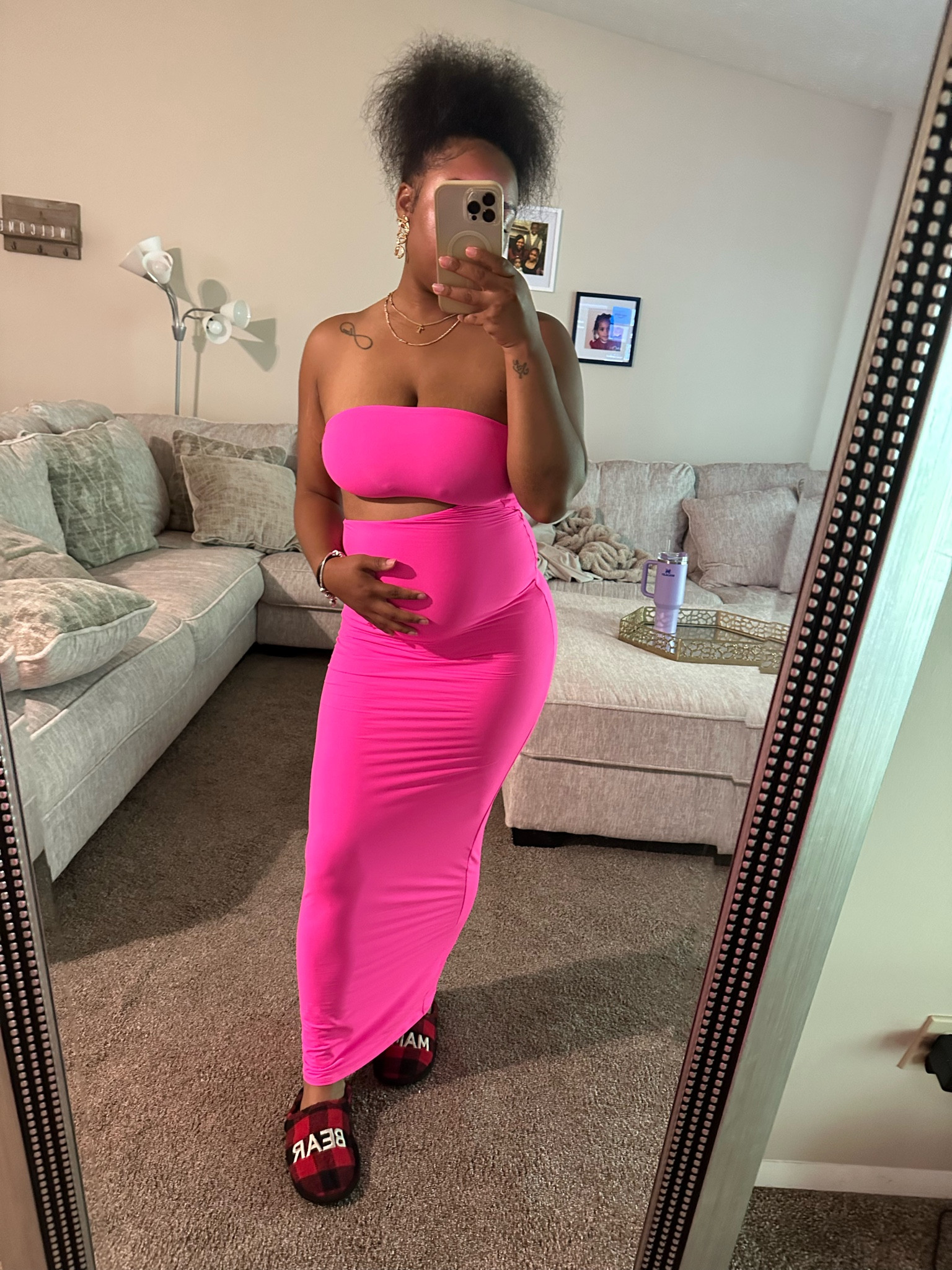 Skims cut out long dress ft my bump 🤰🏽🥰 #bump #skims 

#LTKbump #LTKfindsunder100