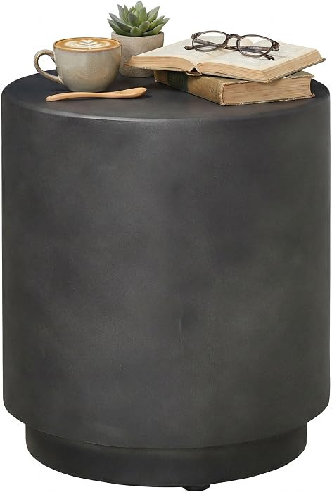 HOMCOM Outdoor Side Table Round Small End Table Concrete Finish Dark Gray | Amazon (US)