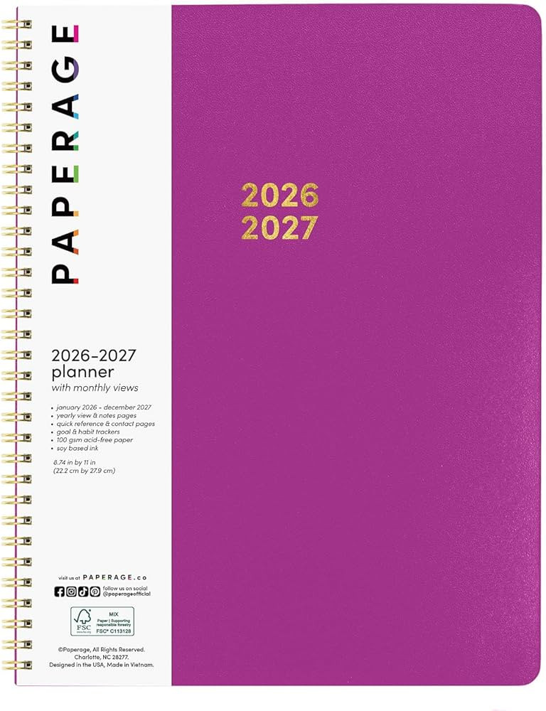 PAPERAGE 2 Year Monthly & Yearly Planner, 24 Months (January 2026 - December 2027), 8.5 in x 11 i... | Amazon (US)