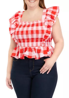 Plus Size Sleeveless Flutter Smocked Top | Belk