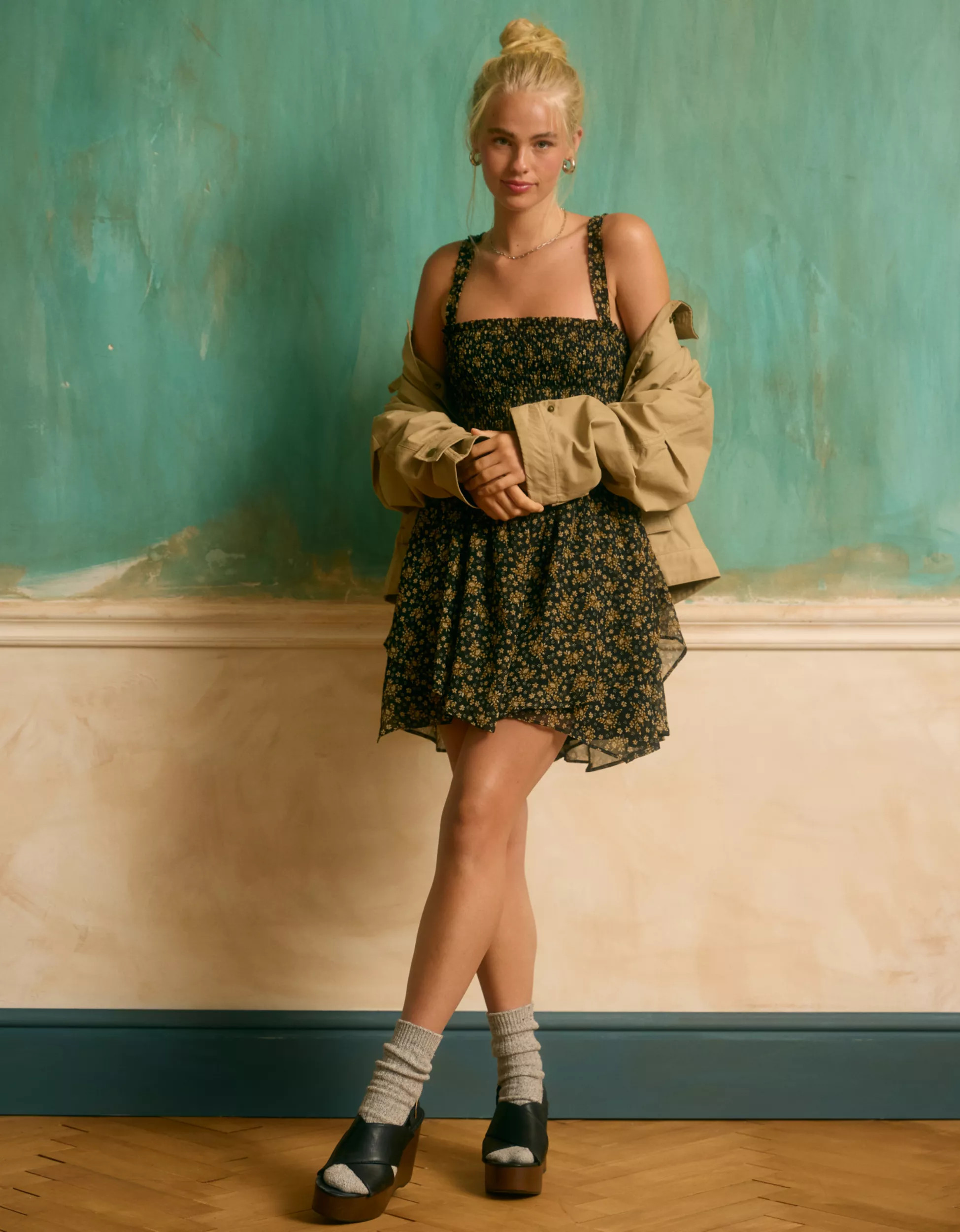 AE Handkerchief Hem Ruffle Floral Mini Dress | Aerie