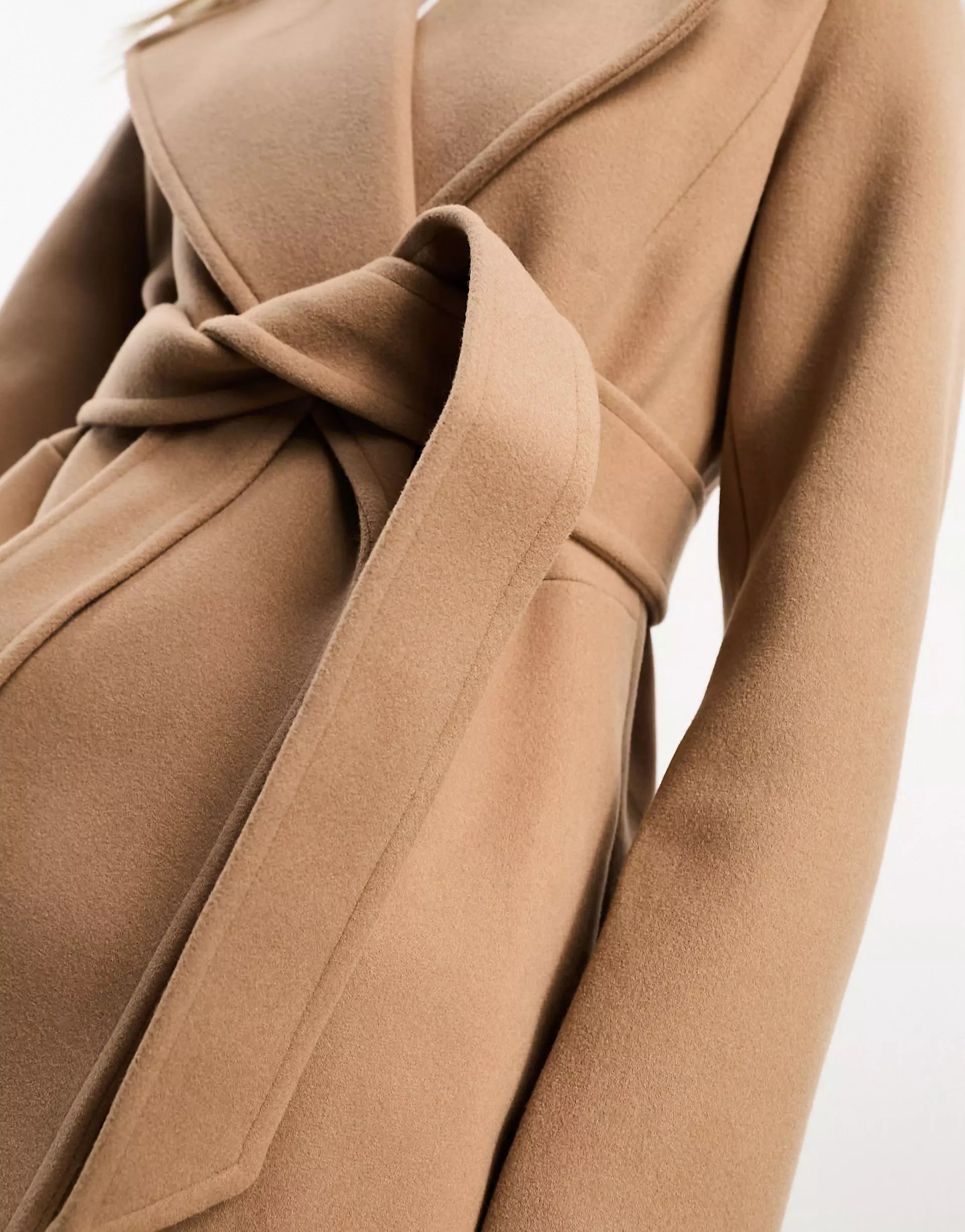 Forever New formal wrap coat with tie belt in camel | ASOS (Global)