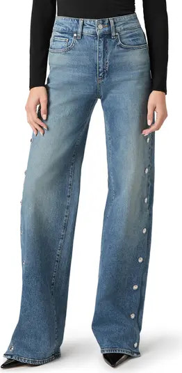 Sasha High Waist Side Seam Embellished Snap Jeans | Nordstrom