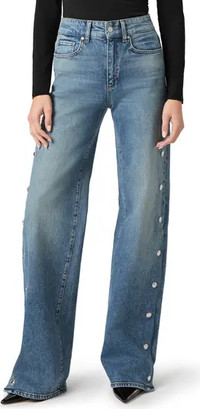 Click for more info about Sasha High Waist Side Seam Embellished Snap Jeans