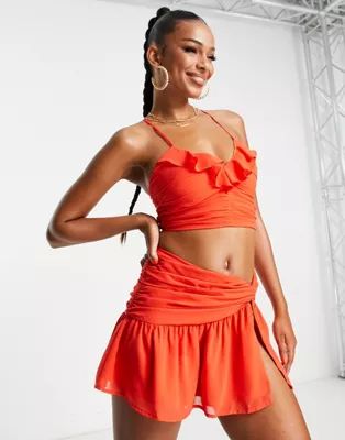 ASYOU crop frill cami co-ord in red | ASOS (Global)