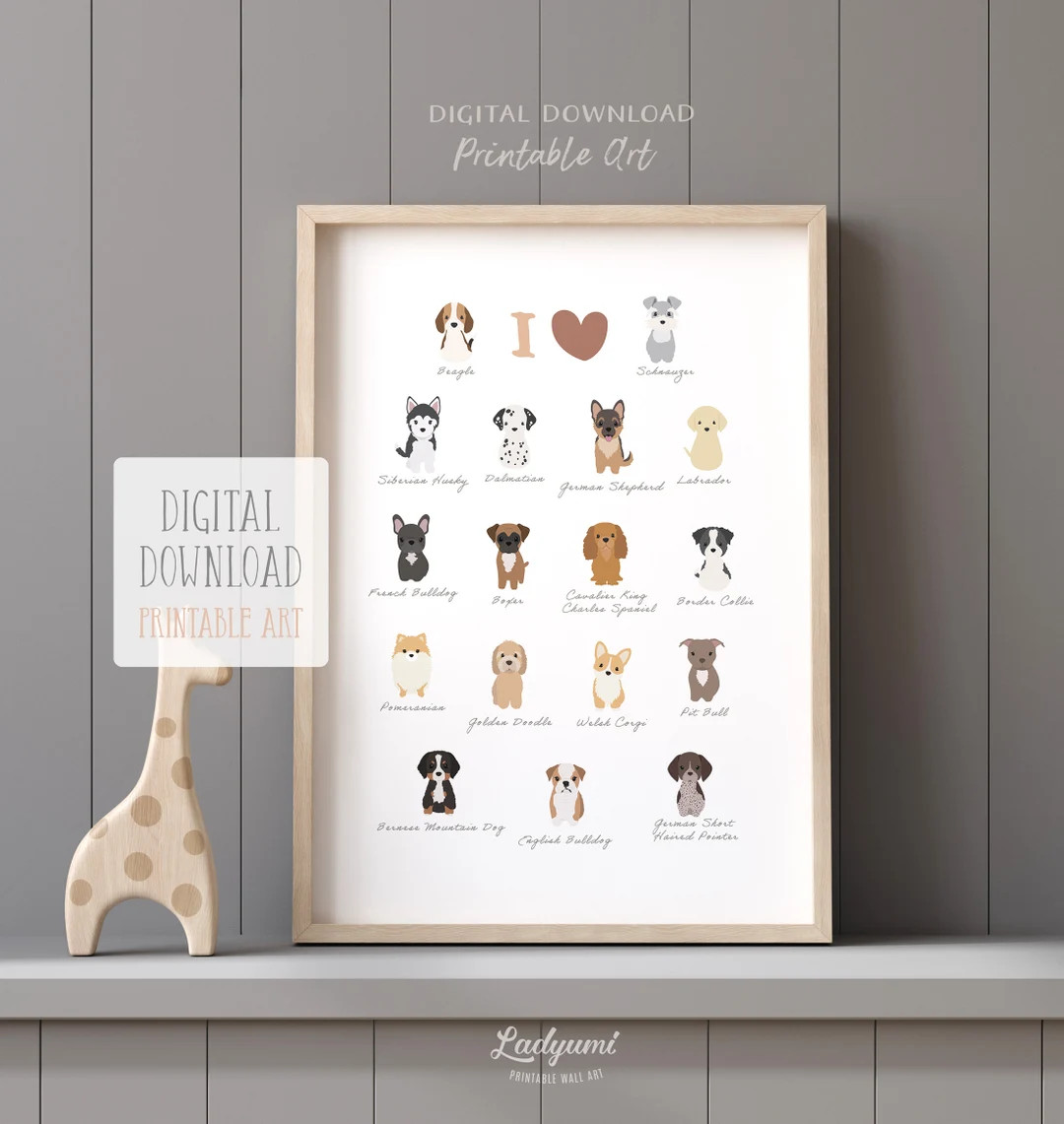 I Love Dogs Printable Wall Art Puppies Print Neutral Nursery Decor Kids Wall Art Neutral Nursery ... | Etsy (US)