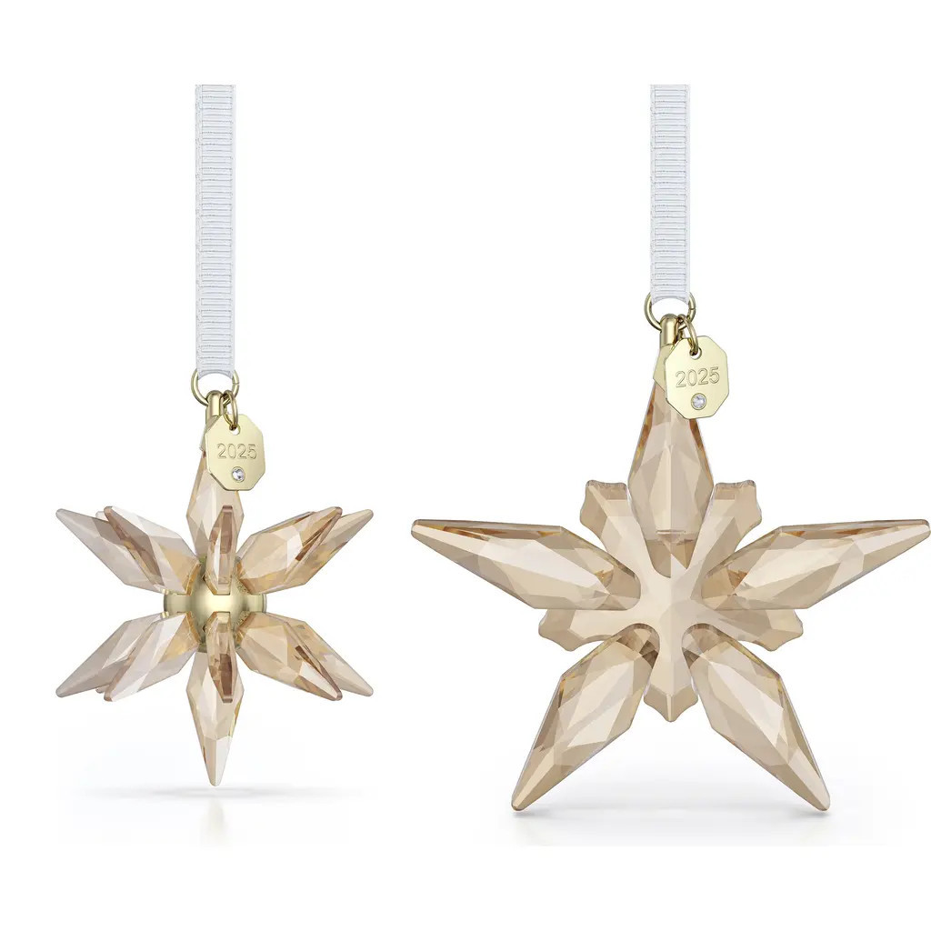 Swarovski 2025 Annual Edition Set of 2 Festive 3D Crystal Snowflake Ornaments in Gold at Nordstrom | Nordstrom