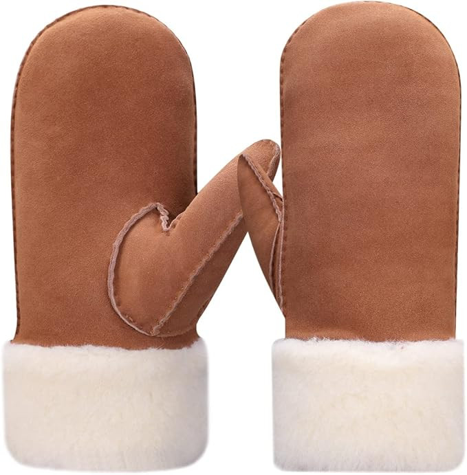 Harssidanzar Women Winter Mitten Gloves,Sheepskin Shearling Heated Warm Furry Cuff Gloves KL024US | Amazon (US)