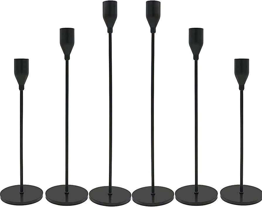Matte Black Candle Holders, Set of 6 Candlestick Holders for 3/4" Taper Candles&Led Modern Metal ... | Amazon (US)