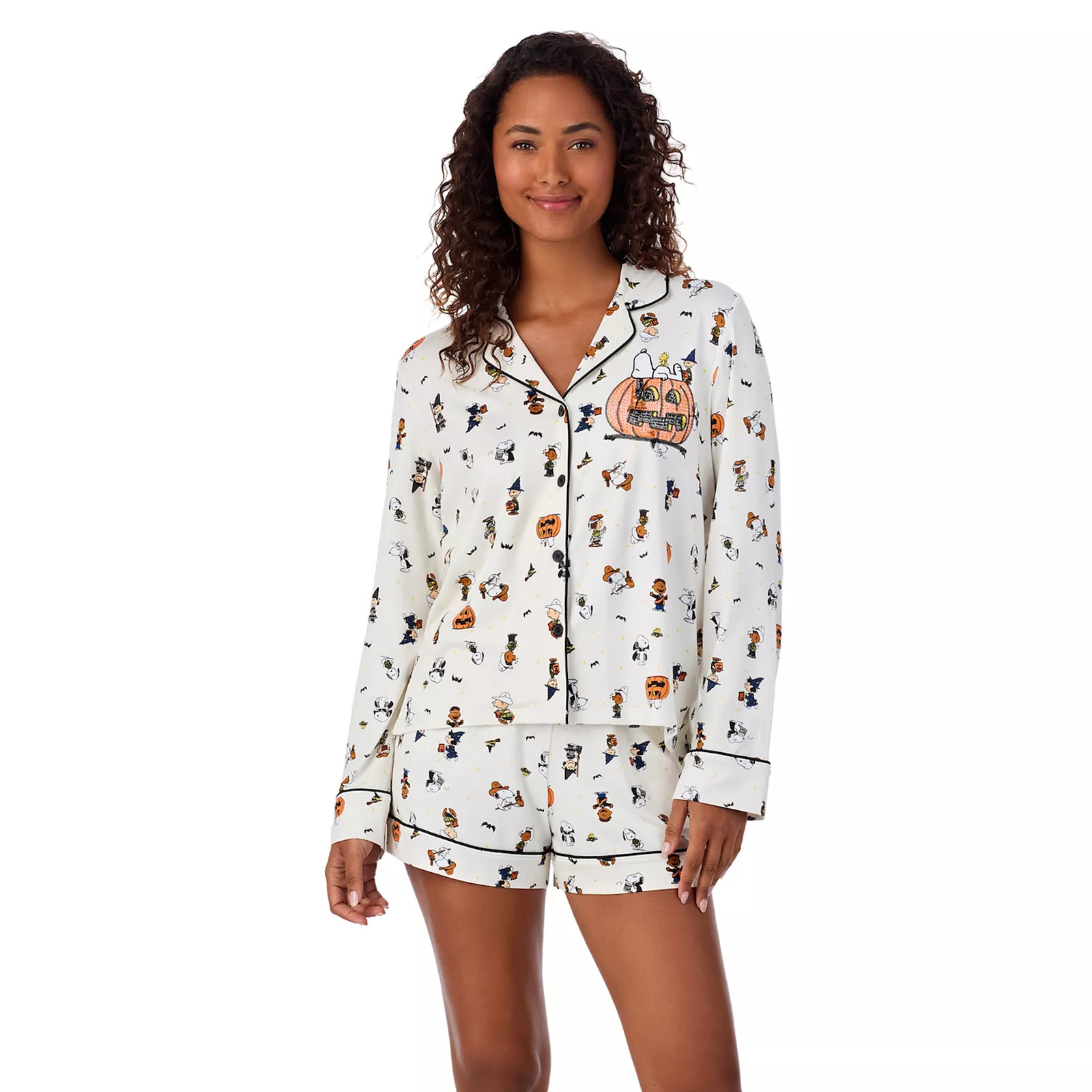 Women's Beauty Sleep Social Lucy Peanuts Halloween Long Sleeve Top & Shorts Pajama Set | Kohl's