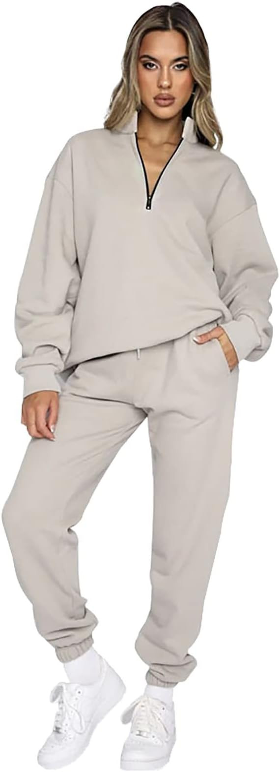 SNKSDGM Women's Two Piece Outfits Fashion Long Sleeve Pullover with Drawstring Long Pants Tracksu... | Amazon (US)