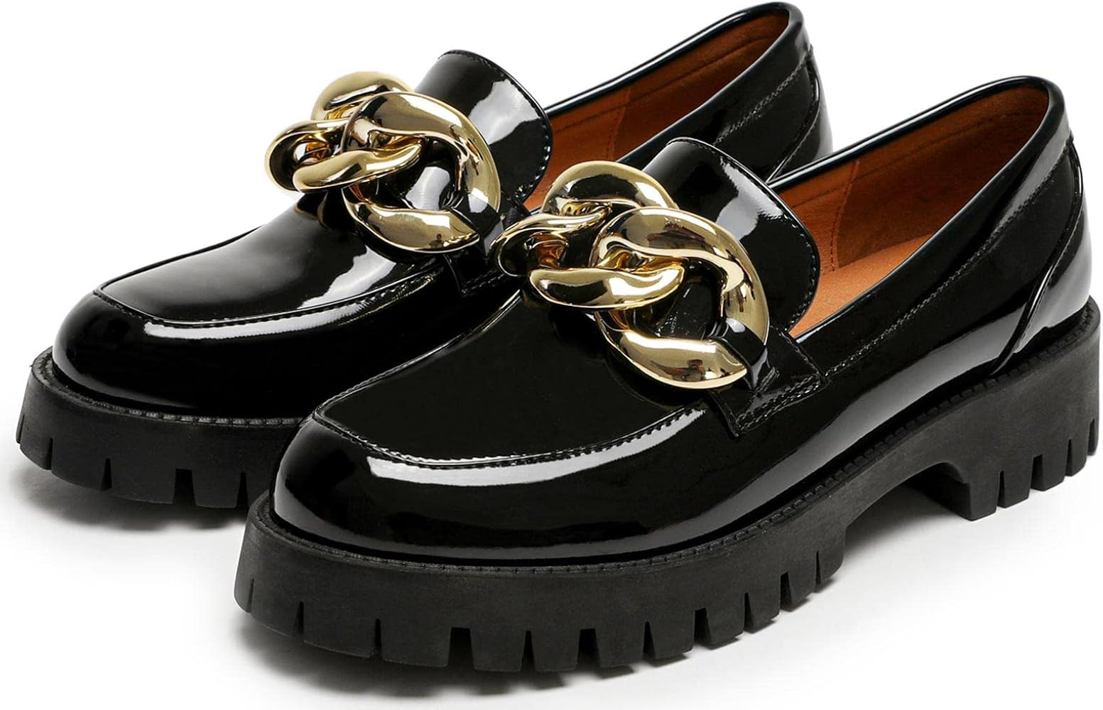 Riekhany Platform Loafers for Women Patent Leather Chunky Chain Loafers Comfort Slip On Dress Sho... | Amazon (US)
