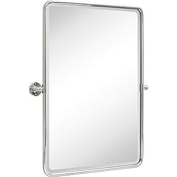 TEHOME 27 x 35'' Farmhouse Chrome Metal Framed Pivot Rectangle Bathroom Mirror Tilting Beveled Va... | Amazon (US)