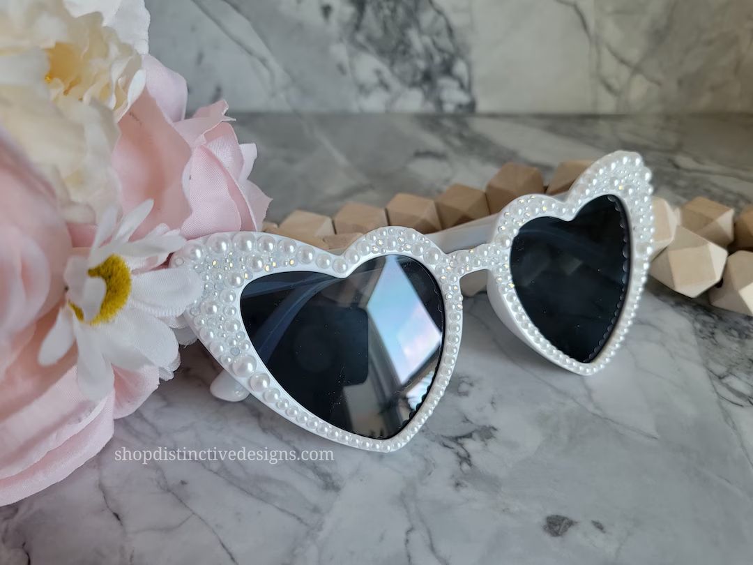 Bride Sunglasses, Pearl and Opal Heart Sunglasses, Heart Shaped Bride Glasses for Bachelorette Pa... | Etsy (US)
