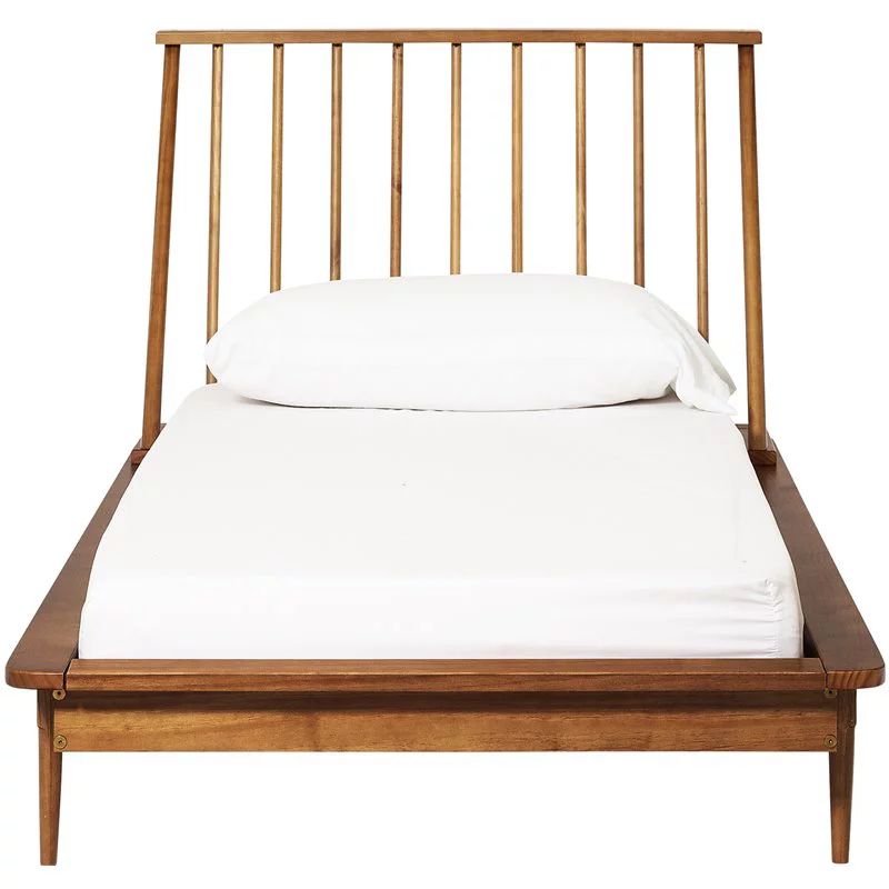 Twin Mid Century Solid Wood Spindle Bed in Caramel | Walmart (US)
