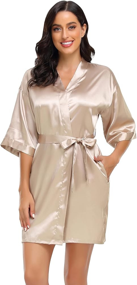 Women's Pure Short Silky Robes Bridesmaid Bride Party Satin Robes Sleepwear | Amazon (US)