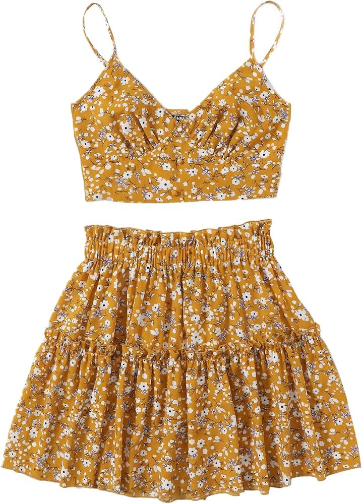 SweatyRocks Women's Boho 2 Piece Outfits Knot Front Crop Top with Shorts Sets | Amazon (US)