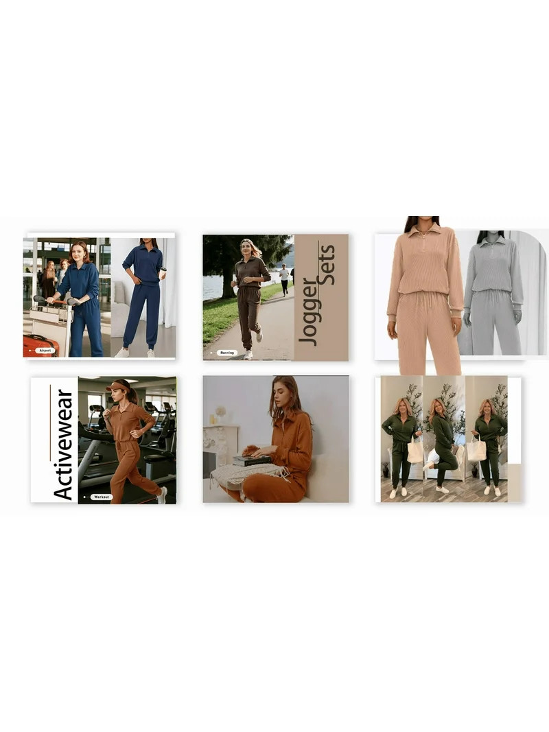 Fantaslook Womens 2 Piece Outfits Long Sleeve Half Zip Sweatsuits with Pockets Pullover Lounge Se... | Walmart (US)