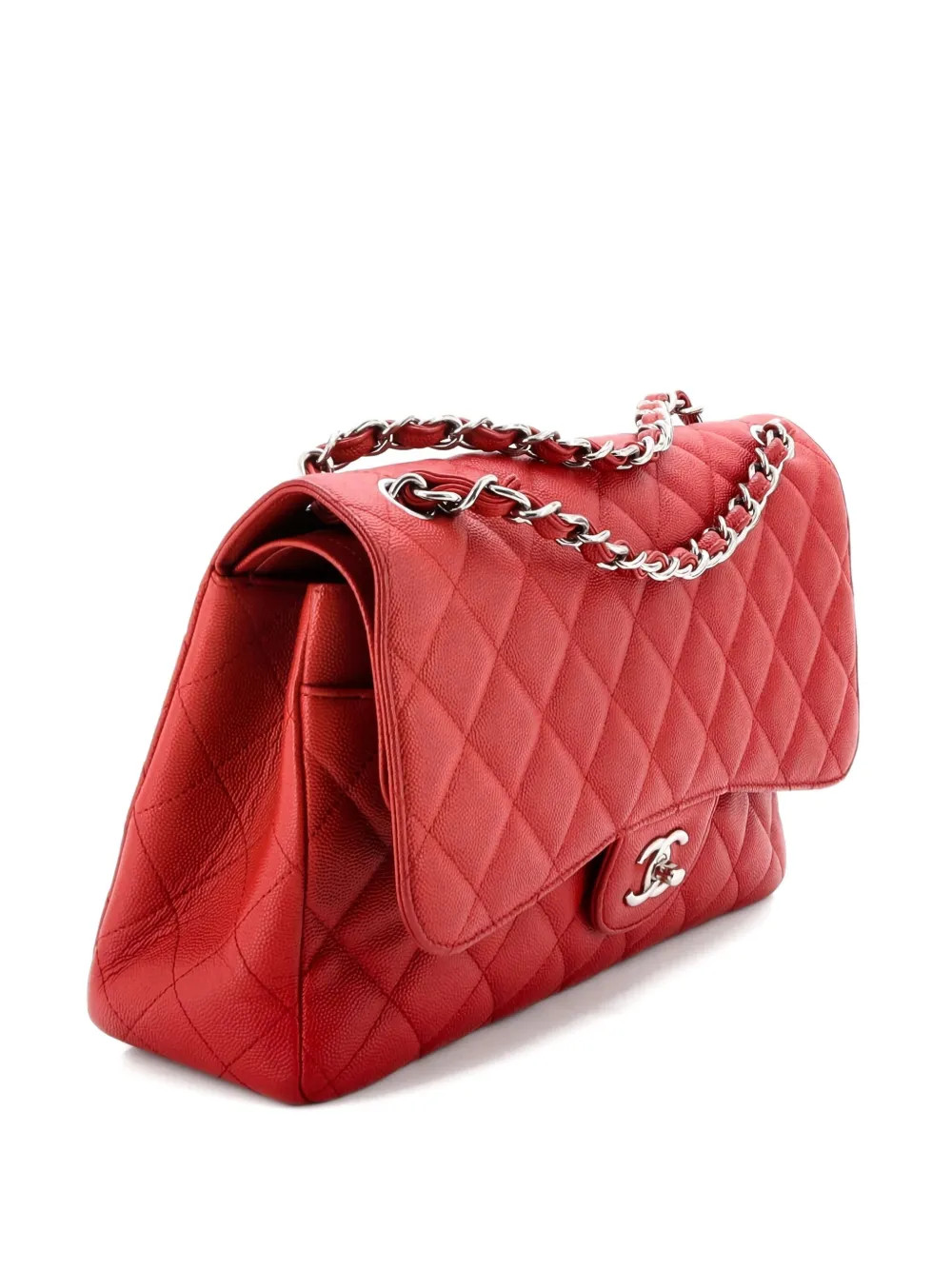 CHANEL Pre-Owned Classic Double Flap Bag Quilted Caviar Jumbo Shoulder Bag | Red | FARFETCH UK | Farfetch Global