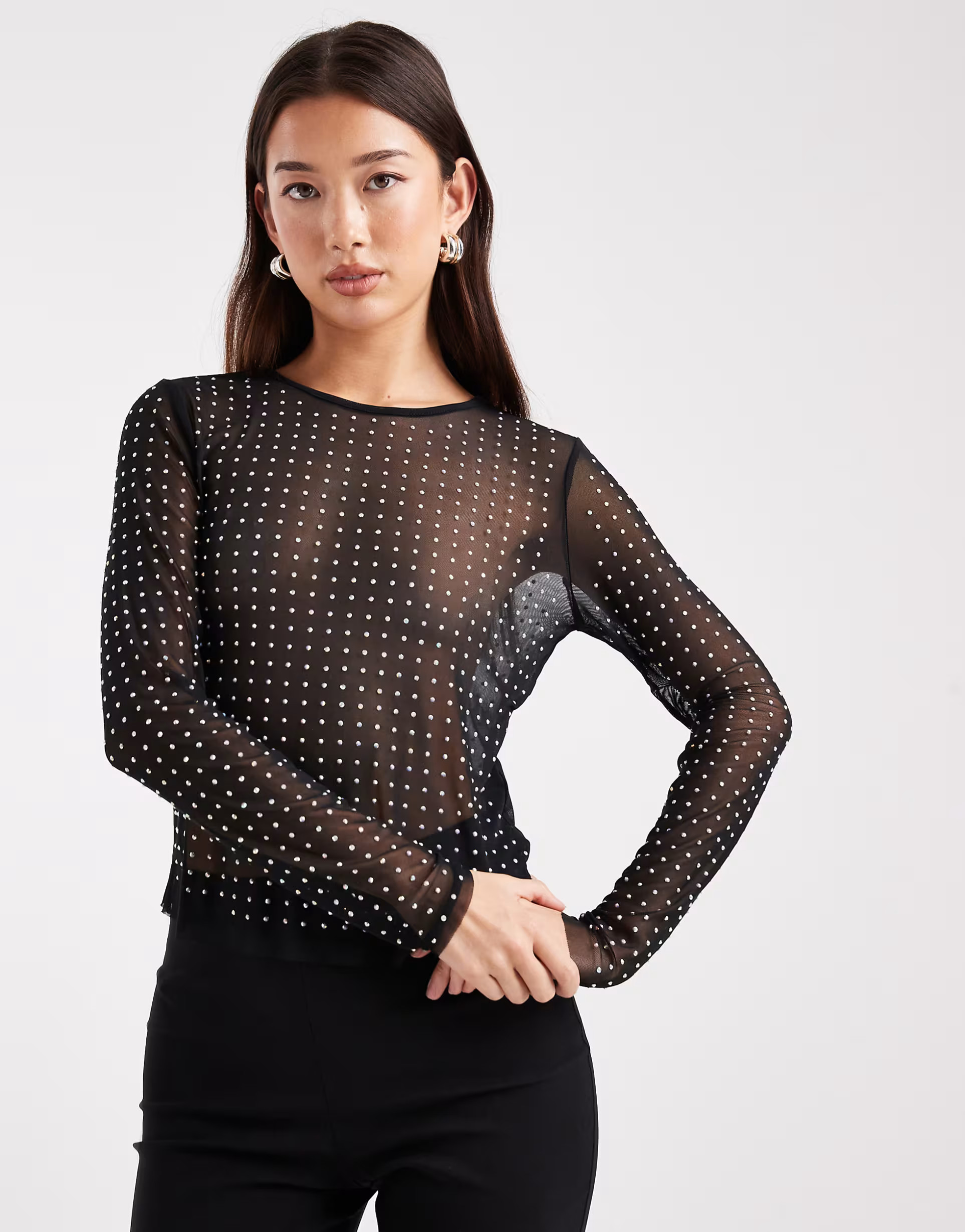 ONLY sheer top with rhinestones in black | ASOS | ASOS (Global)