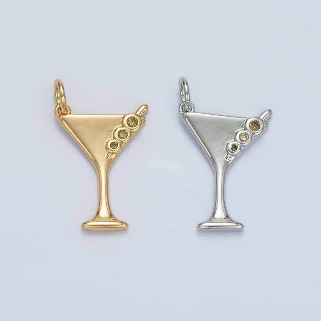 Dainty Martini Glass Charms Cocktail Drink Charms With Green Olive Cz Alcohol for Girl Party Char... | Etsy (US)