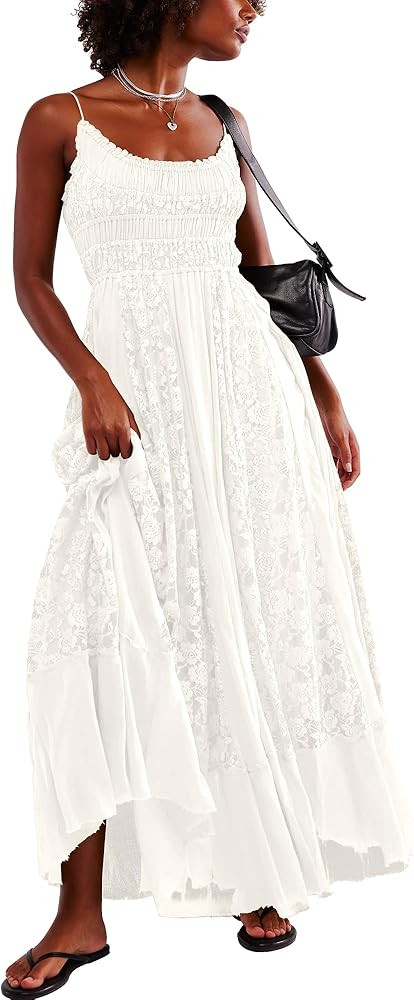 Gacaky Summer Dress for Women Casual Lace Floral Embroidered Bohemian Maxi Dress Flowy A Line Bea... | Amazon (US)