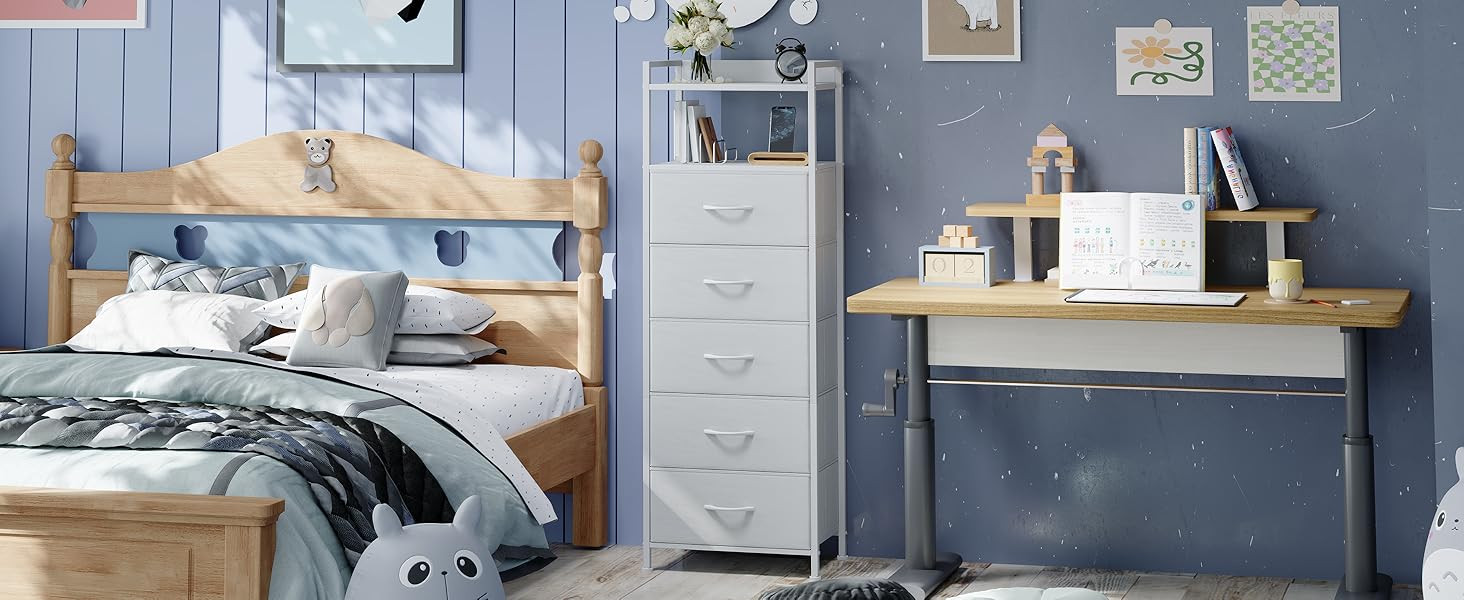 Somdot Tall Dresser for Bedroom, 5 Drawers Nightstand Vertical Storage Tower Unit, Night Stand Fu... | Amazon (US)