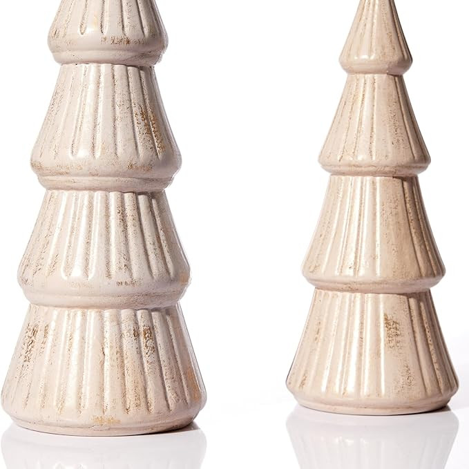 WONDROUS' DECO Wooden Christmas Tree Figurine, Tabletop Pink and Gold Tree Figurine, Set of 2 Des... | Amazon (US)