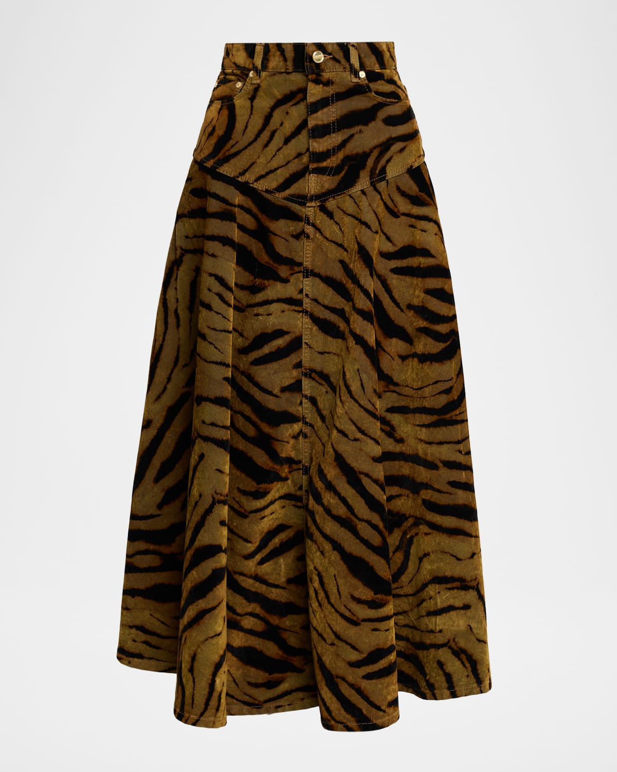 Tiger-Print Denim maxi Skirt | Neiman Marcus
